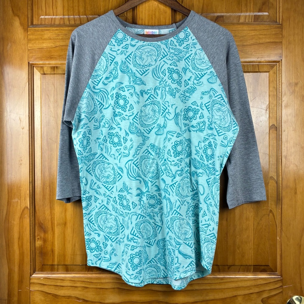 LuLaRoe Disney Ariel Randy Shirt Womens Lg Little Mermaid Raglan 3/4 Sleeve